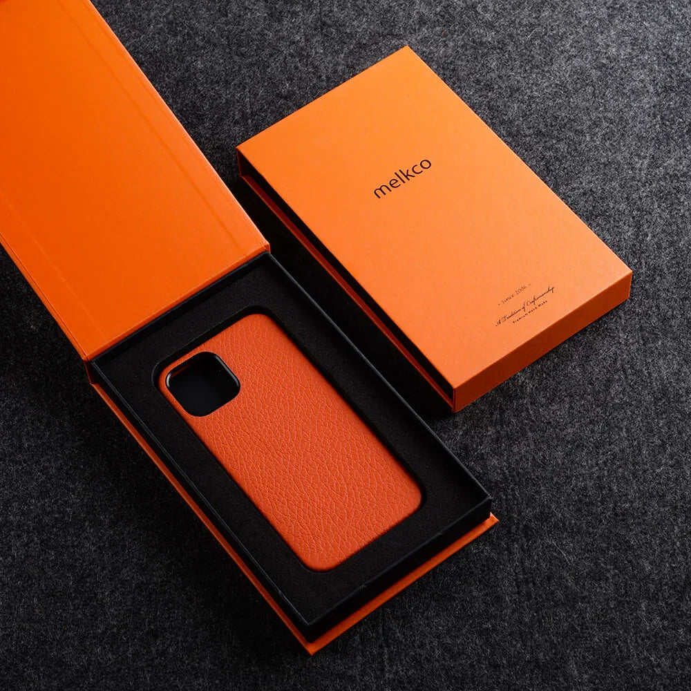 Melkco iPhone 15 Pro Origin Paris Premium Leather Magsafe Cover - Orange - Tashqila Melkco iPhone 15 Pro Origin Paris Premium Leather Magsafe Cover - Orange - Tashqila